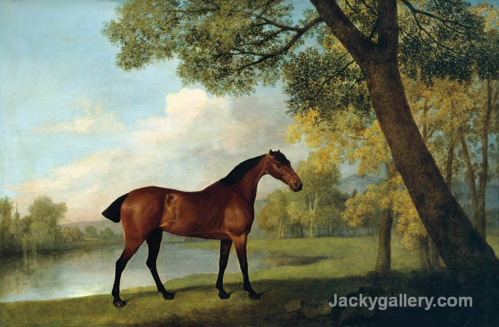 Bay Hunter by a Lake, by George Stubbs paintings reproduction